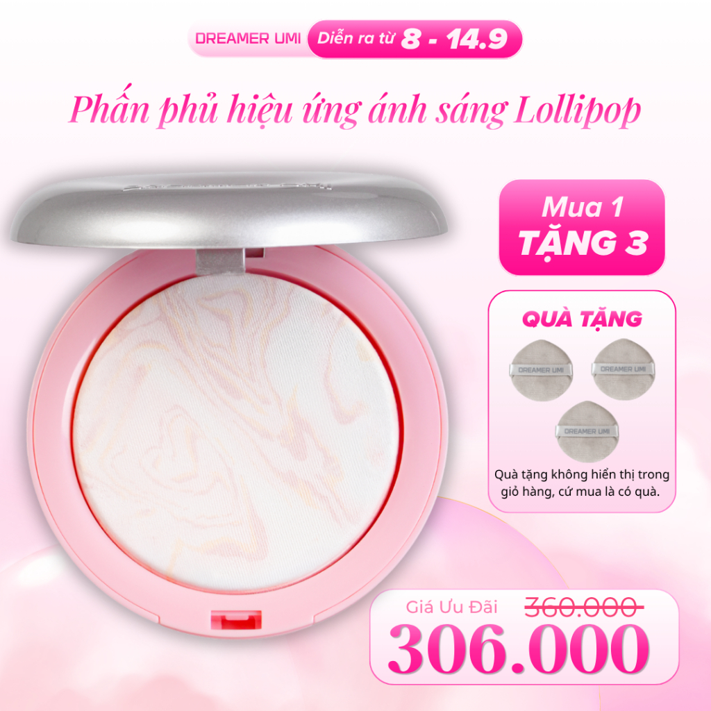 Phấn Phủ Nén DREAMER UMI LOLLIPOP FINISH Illuminating Powder Làm Sáng Trung Tâm Mặt, Tự Nhiên- Fulls