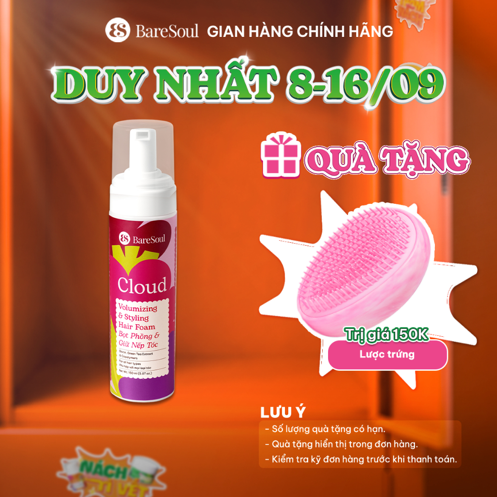 Bọt xịt phồng và giữ nếp tóc 18 tiếng BareSoul Cloud Styling Hair Foam 150ml