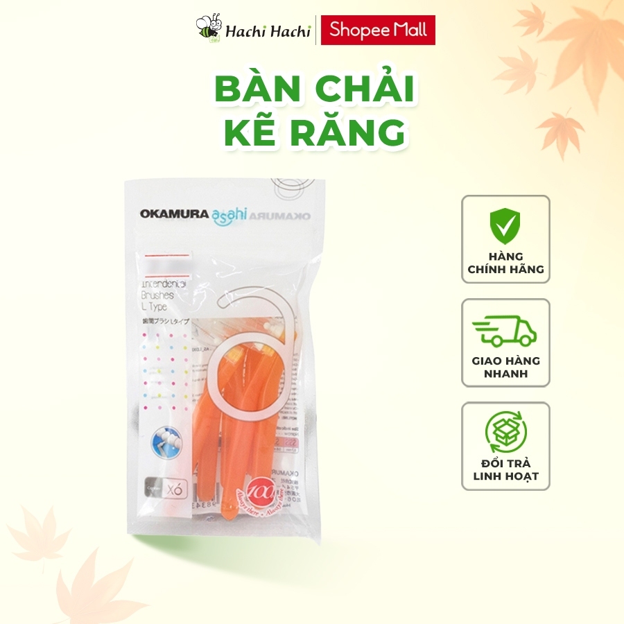 Bàn chải kẽ răng Okamura Asahi hình L 6 cái màu cam (SS) 0.8mm - Hachi Hachi Japan Shop