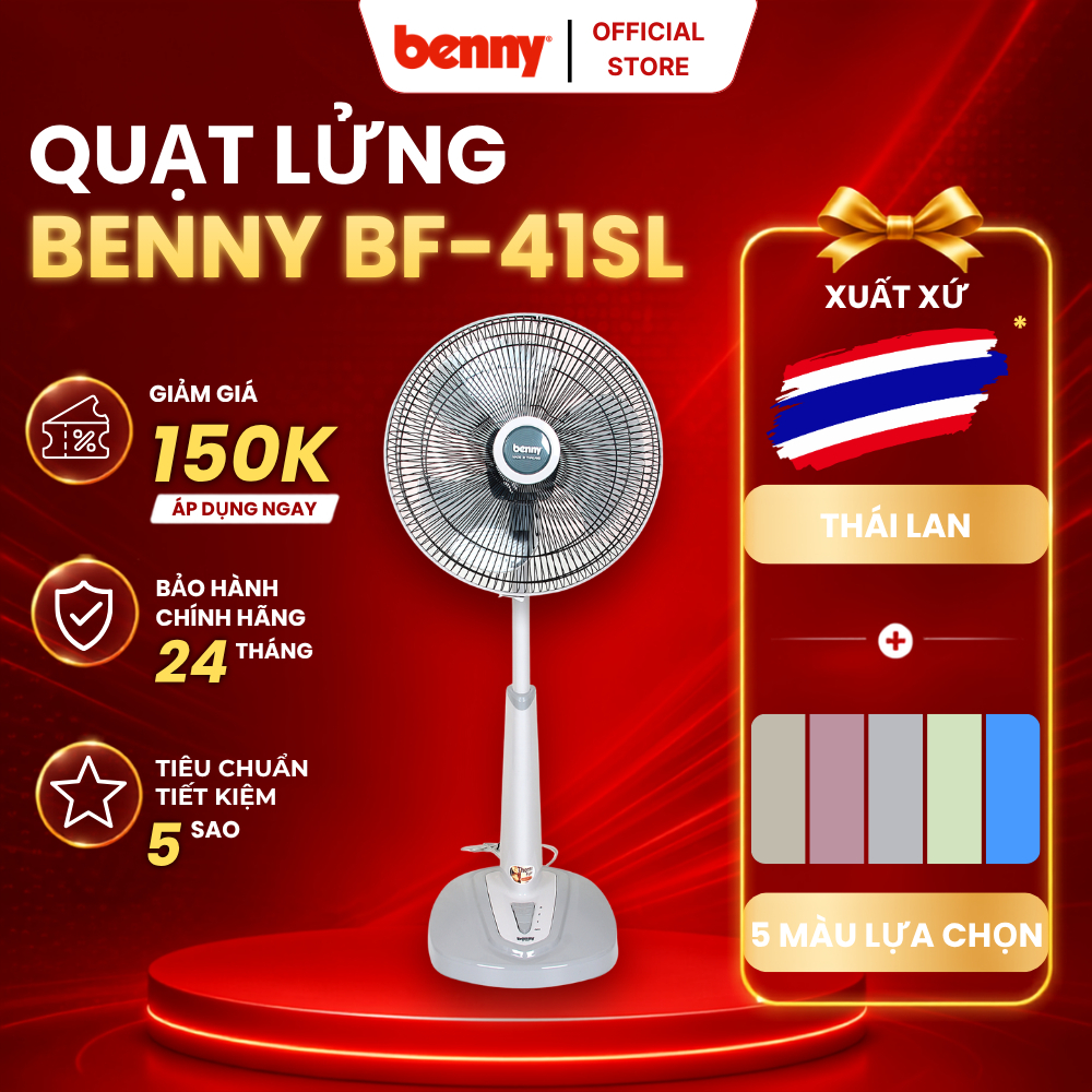 Quạt lửng Thái lan Benny Siêu Mát Siêu Êm BF-41SL, Red/Green/Grey/Pink, 60W, 60m3/phút, cánh 40cm