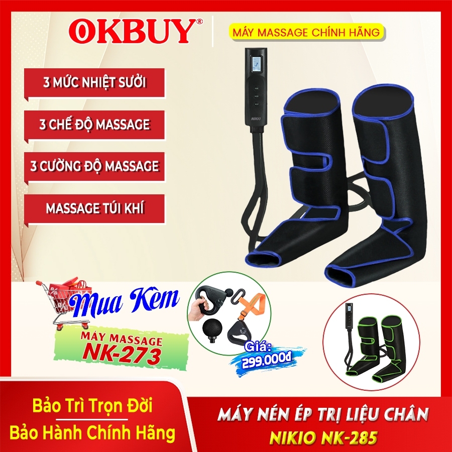 Máy massage chân nén khí Nikio NK-285 - Xanh lá, 420x270mm, 1.2kg