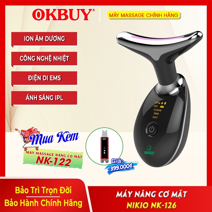 Máy Massage Nâng Cơ Làm Trẻ Hóa Da Mặt, Cổ Nikio NK-126 - Công Nghệ Điện Di EMS, Rung Nóng, Ion Và Ánh Sáng IPL