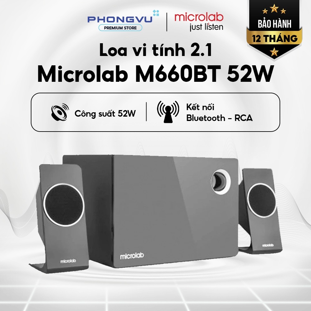 Loa Vi Tính 2.1 Microlab M660BT 52W Bluetooth 4.0, Jack 3.5mm, RCA - Bảo Hành 12 Tháng