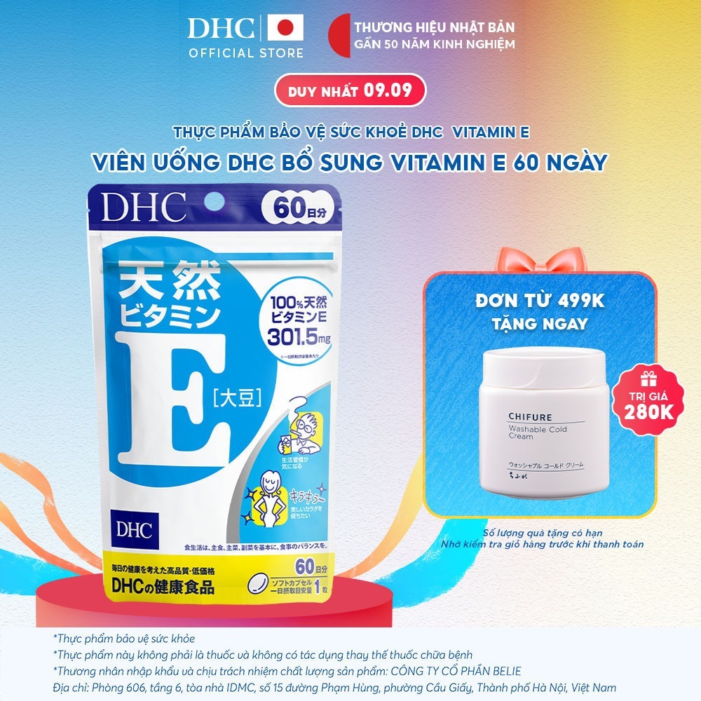 Viên uống DHC Vitamin E (60 Ngày) - Thực phẩm bảo vệ sức khỏe DHC Natural Vitamin E (soybean)