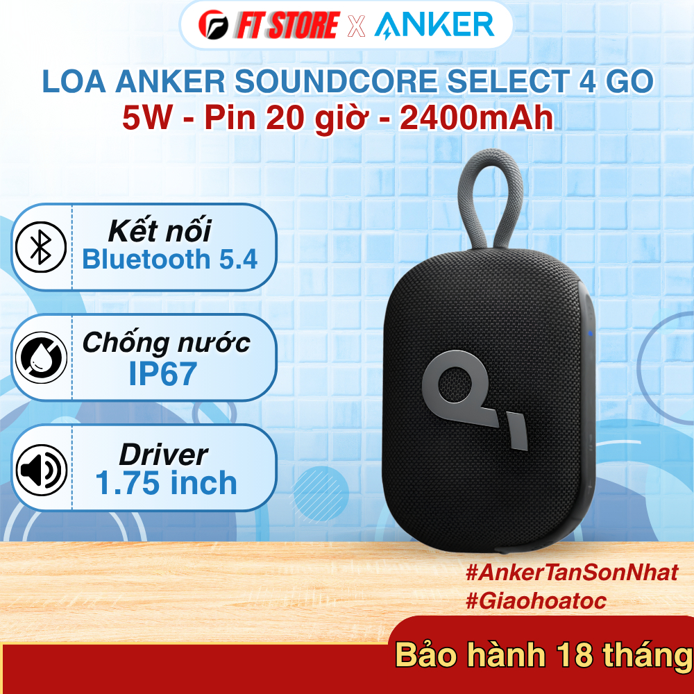 Loa bluetooth Anker Soundcore Select 4 Go Pin 20 giờ Kháng bụi, nước IP67, Công suất 5W - BH18TH