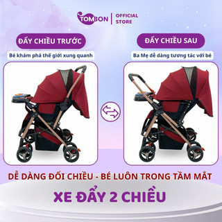 Xe đẩy gấp gọn cho bé HT105 thiết kế đẩy 2 chiều, 3 tư thế ngồi, ngả, nằm khung vàng đồng cho bé từ sơ sinh