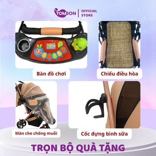 Xe đẩy gấp gọn cho bé HT105 thiết kế đẩy 2 chiều, 3 tư thế ngồi, ngả, nằm khung vàng đồng cho bé từ sơ sinh