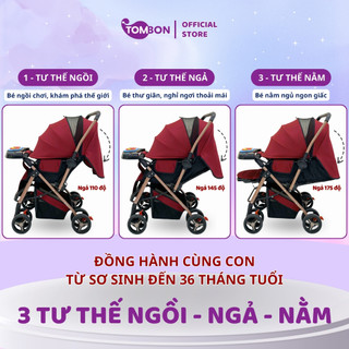 Xe đẩy gấp gọn cho bé HT105 thiết kế đẩy 2 chiều, 3 tư thế ngồi, ngả, nằm khung vàng đồng cho bé từ sơ sinh