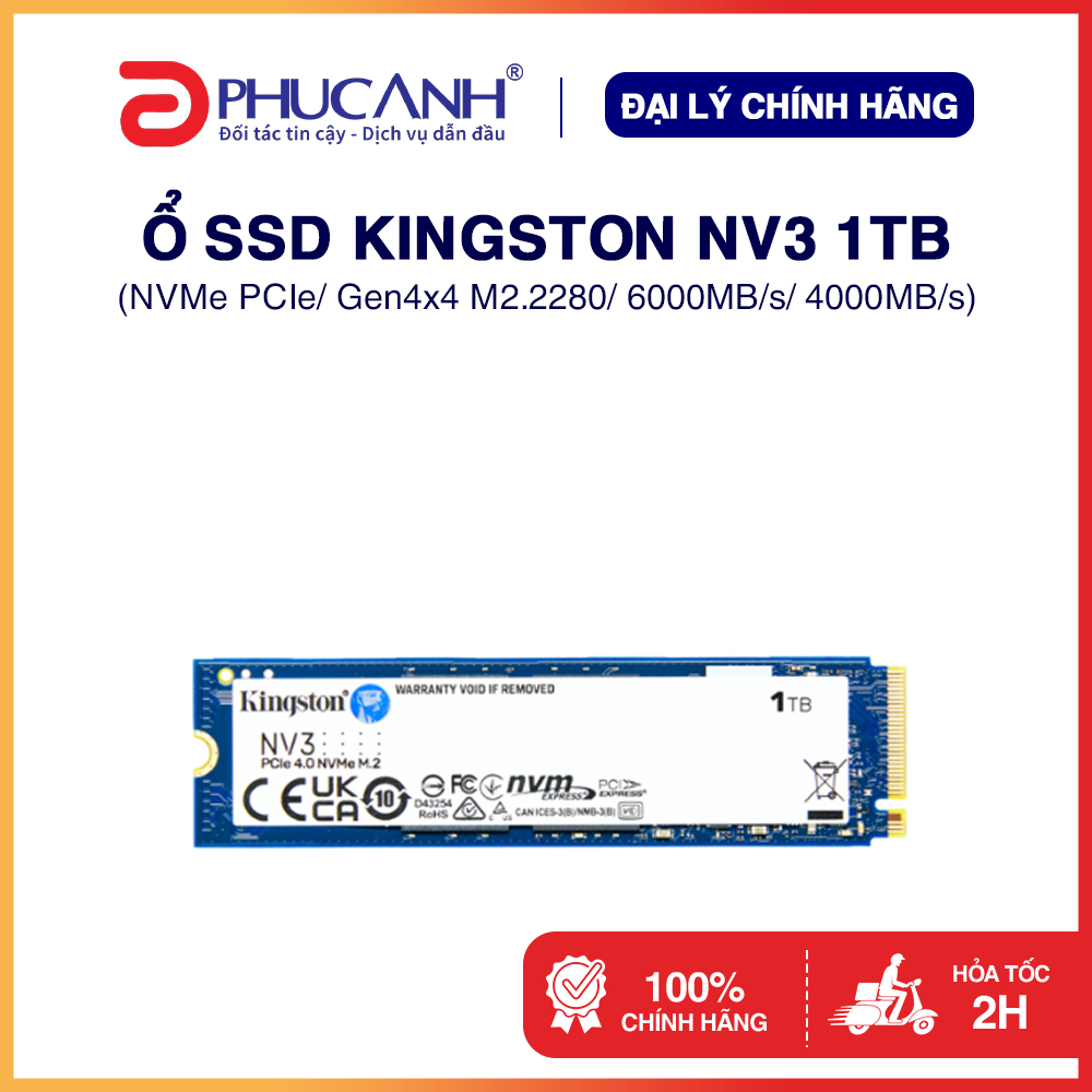 Ổ SSD Kingston NV3 1TB NVMe PCIe, Gen4x4 M2.2280 - Hàng Chính Hãng, BH 36 tháng