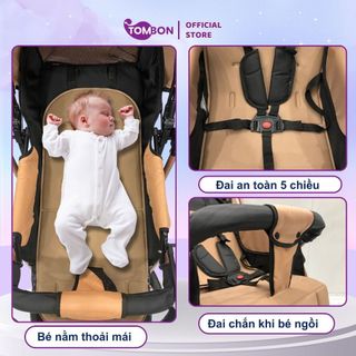 Xe đẩy gấp gọn cho bé HT105 thiết kế đẩy 2 chiều, 3 tư thế ngồi, ngả, nằm khung vàng đồng cho bé từ sơ sinh