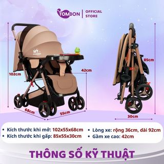 Xe đẩy gấp gọn cho bé HT105 thiết kế đẩy 2 chiều, 3 tư thế ngồi, ngả, nằm khung vàng đồng cho bé từ sơ sinh