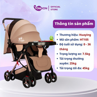 Xe đẩy gấp gọn cho bé HT105 thiết kế đẩy 2 chiều, 3 tư thế ngồi, ngả, nằm khung vàng đồng cho bé từ sơ sinh