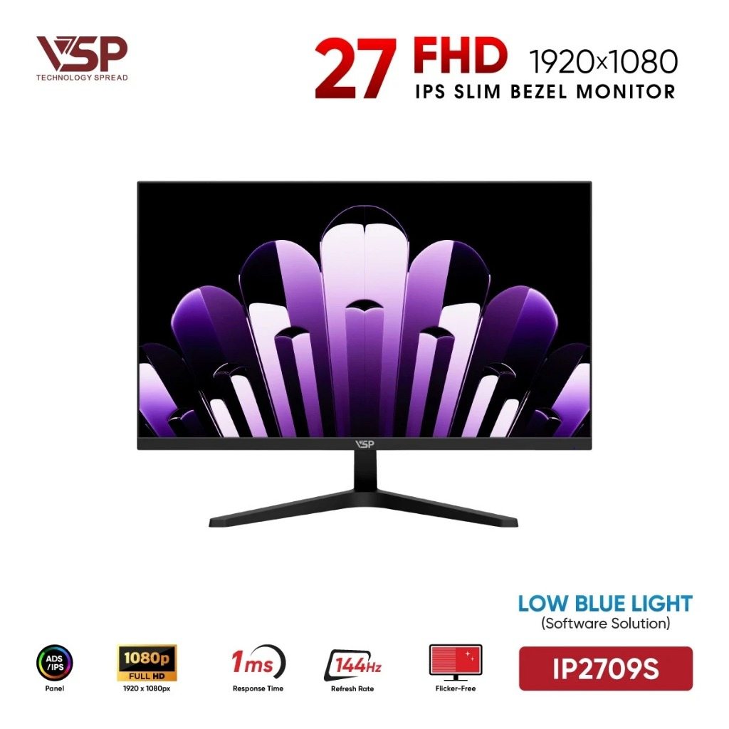 Màn Hình VSP IP2709S (27 inc/IPS/FHD/144Hz/1ms)-Màn Gaming Esports tràn viền 27 inch, 144Hz, bảo hàn