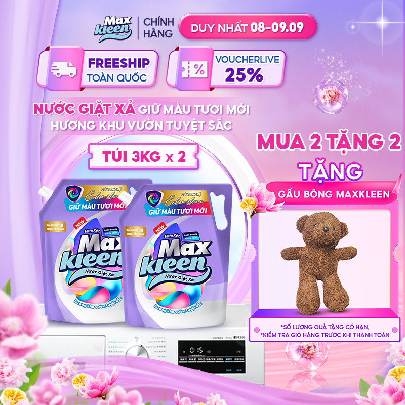 [MỚI] Combo 2 túi Nước giặt xả MaxKleen giữ màu tươi mới Hương Khu Vườn Tuyệt Sắc 3kg x 2 - Phiên bả