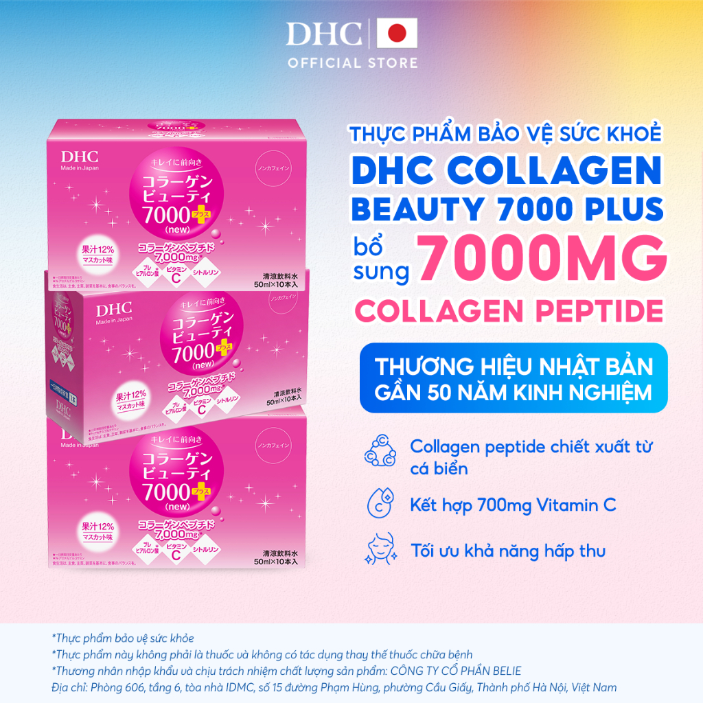 [3 Hộp] Nước uống Collagen DHC Collagen nước - Thực phẩm bảo vệ sức khoẻ DHC Collagen Beauty 7000Plu