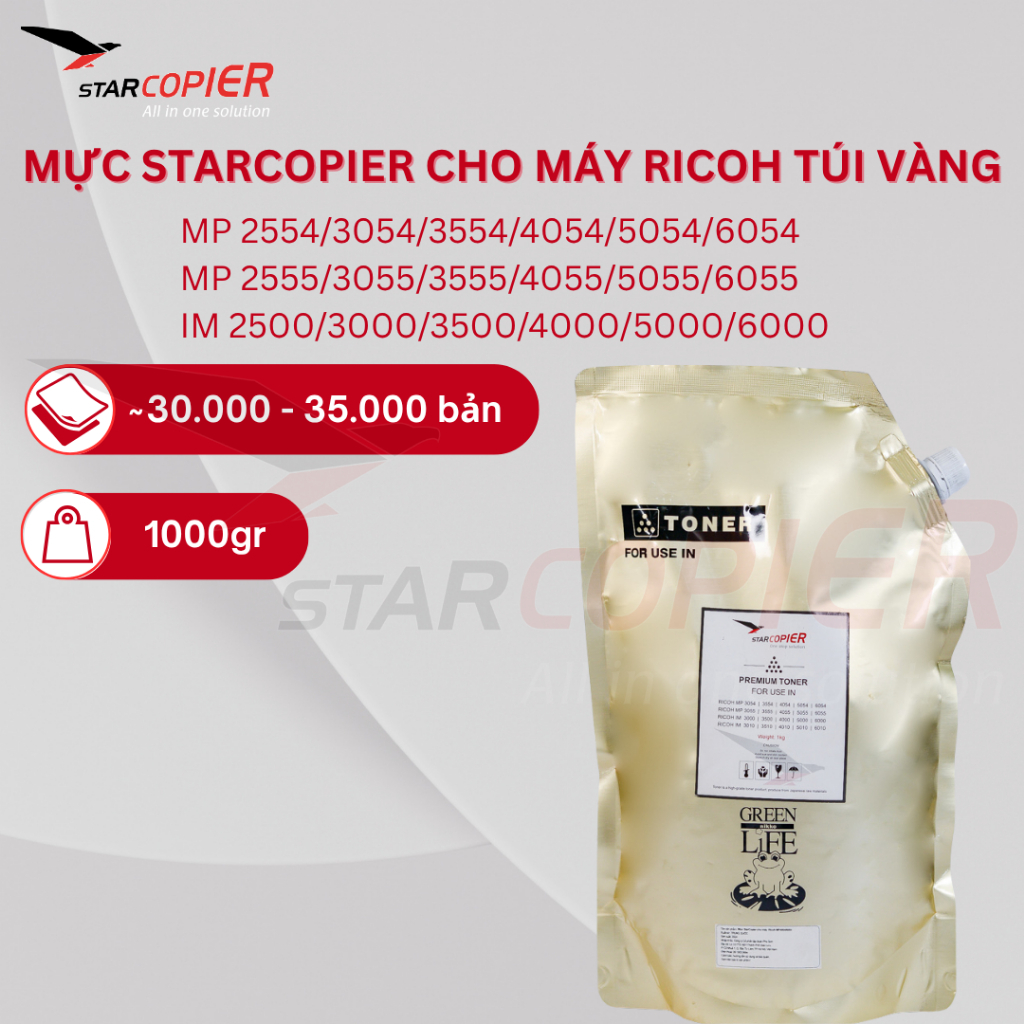 Mực Túi Vàng StarCopier Dùng Cho Máy Ricoh - Ricoh MP3054/3554/3055/3555/IM3000
