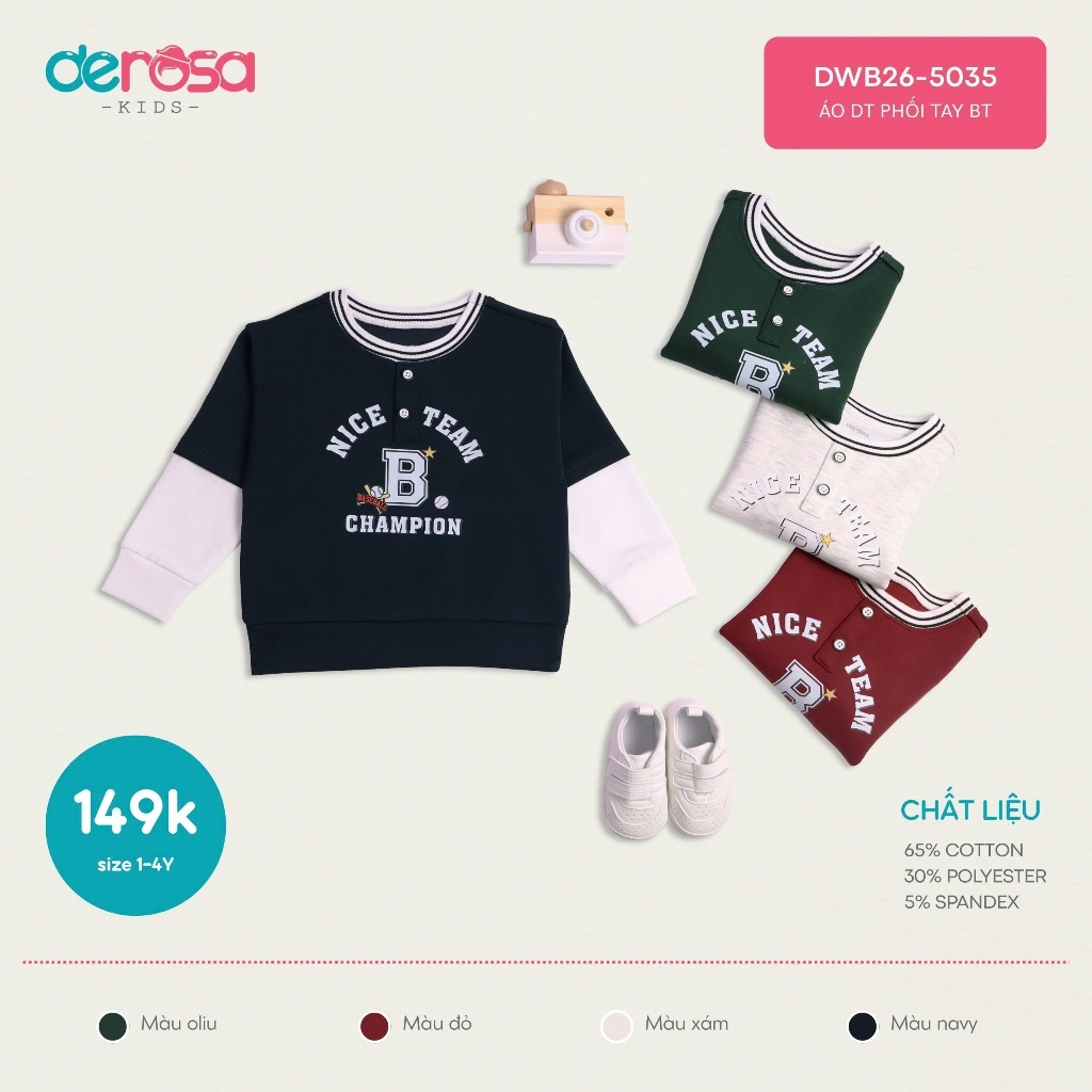 Áo DT phối tay BT Derosa Kids (1-4Y) DWB26-5035