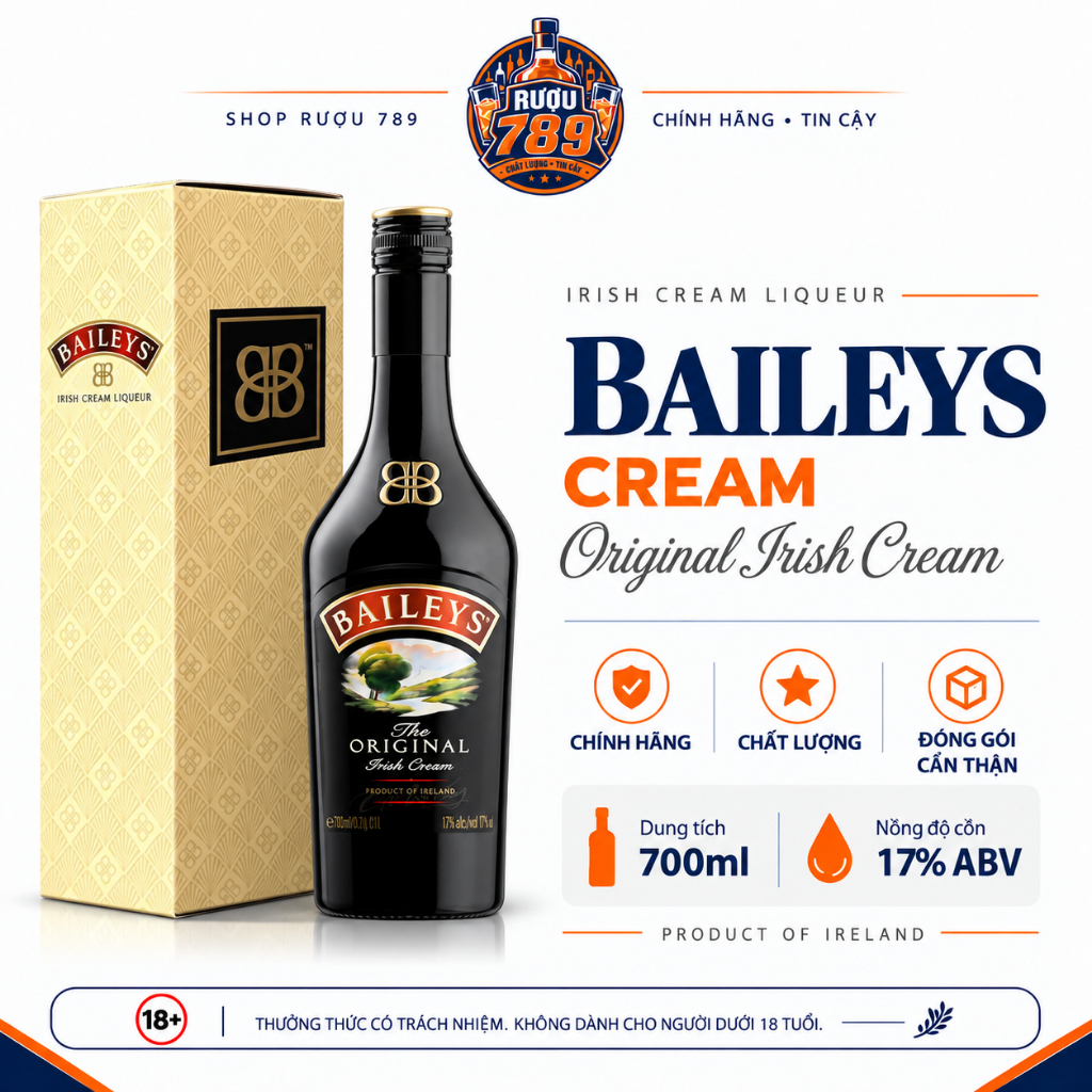 Rượu Liqueur Baileys Original Irish Cream 700ml – 17% | Ireland | Chính hãng | Rượu 789