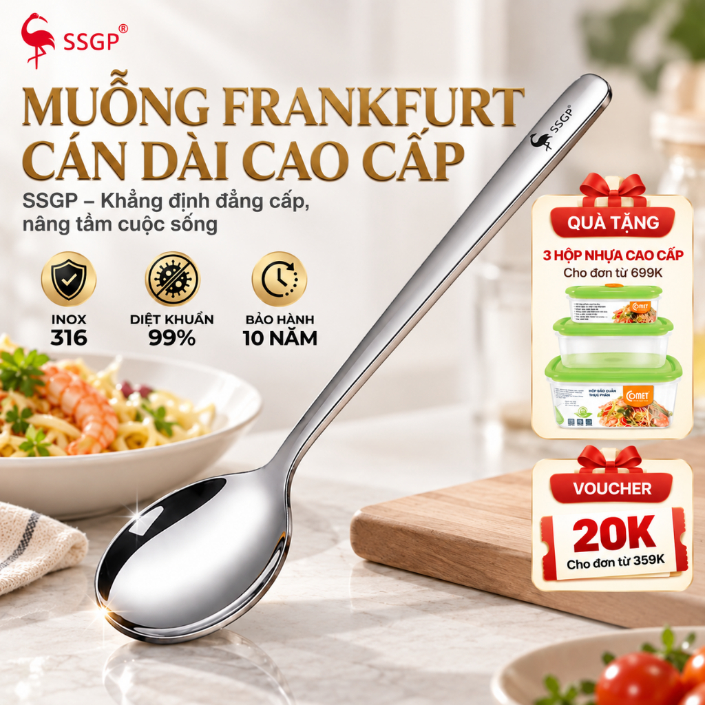 Muỗng ăn cơm inox 316 cao cấp, muỗng Frankfurt của SSGP - Thìa ăn cơm inox 304, muỗng inox chất lượn