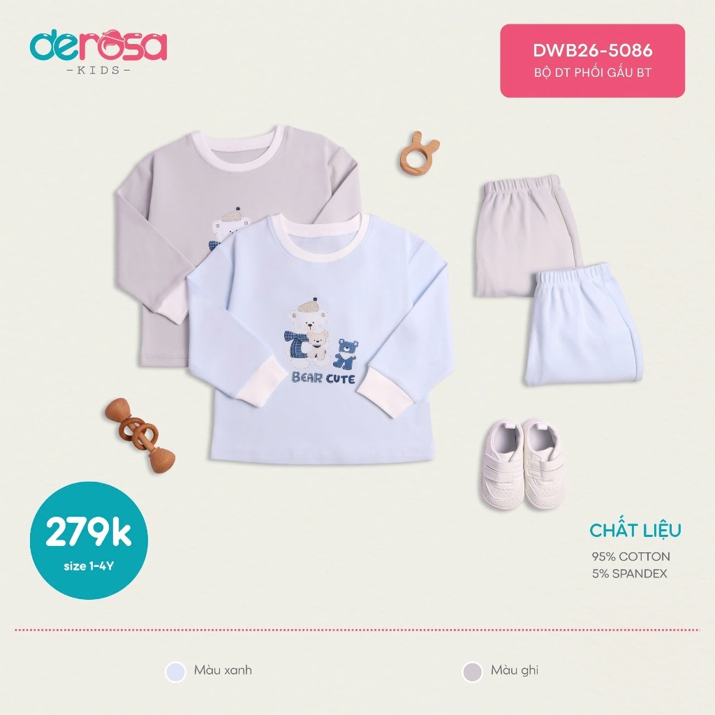 Bộ DT phối gấu BT Derosa Kids (1-4Y) DWB26-5086