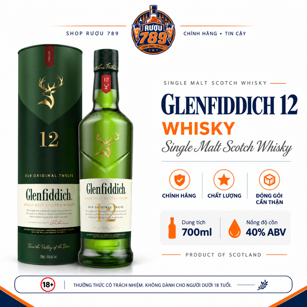 Rượu Whisky Single Malt Glenfiddich 12 700ml – 40% | Scotland | Chính hãng | Rượu 789
