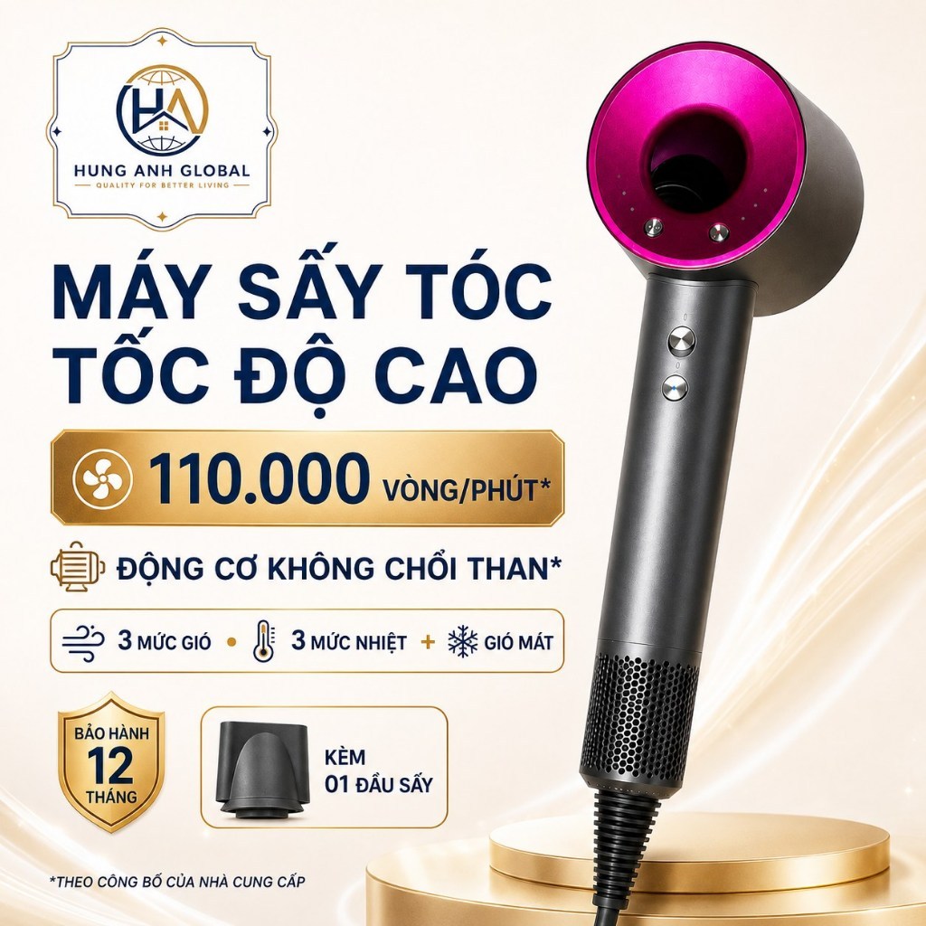 Máy sấy tóc Ion âm tốc độ cao- Sấy khô mà vẫn chăm sóc tóc- 3 chế độ gió, 4 chế độ nhiệt [ BẢN NÂNG CẤP]