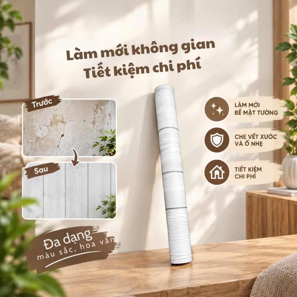 Giấy dán tường vân gỗ 10m x 45cm có keo sẵn - ảnh 4