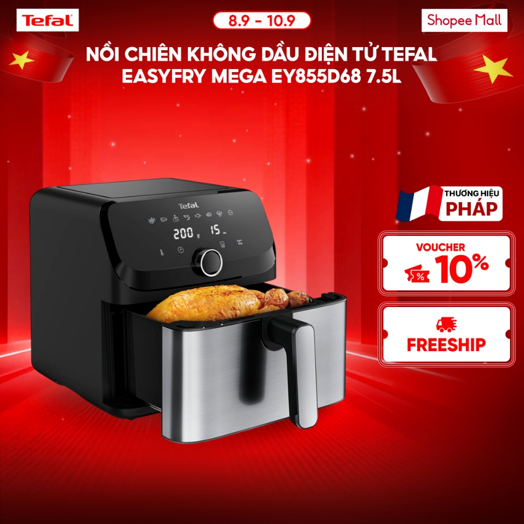 Nồi chiên không dầu điện tử Tefal EY855D68 EasyFry Mega 7.5L