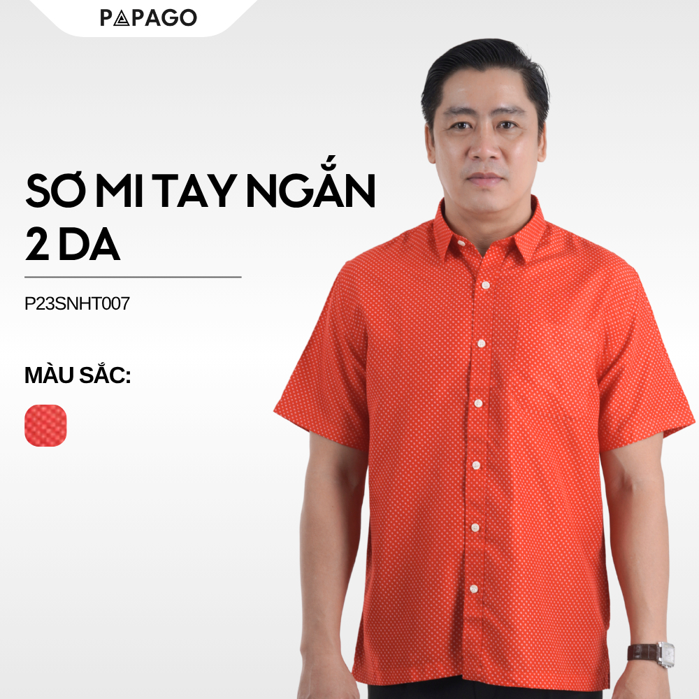 [DEAL SỐC] Áo Sơ Mi Nam Trung Niên Tay Ngắn Lai Ngang Màu Đỏ Họa Tiết Nhí PAPAGO - P23SNHT007