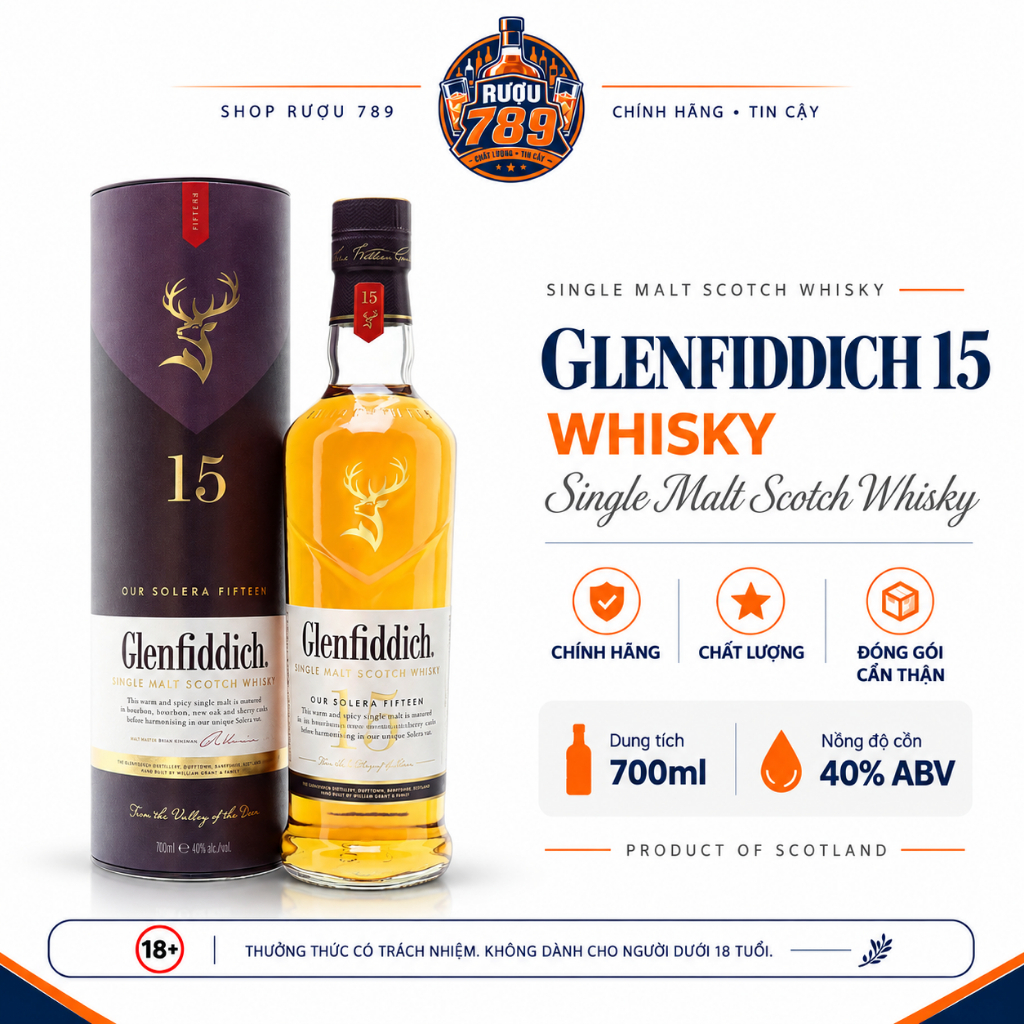 Rượu Whisky Single Malt Glenfiddich 15 700ml – 40% | Scotland | Chính hãng | Rượu 789