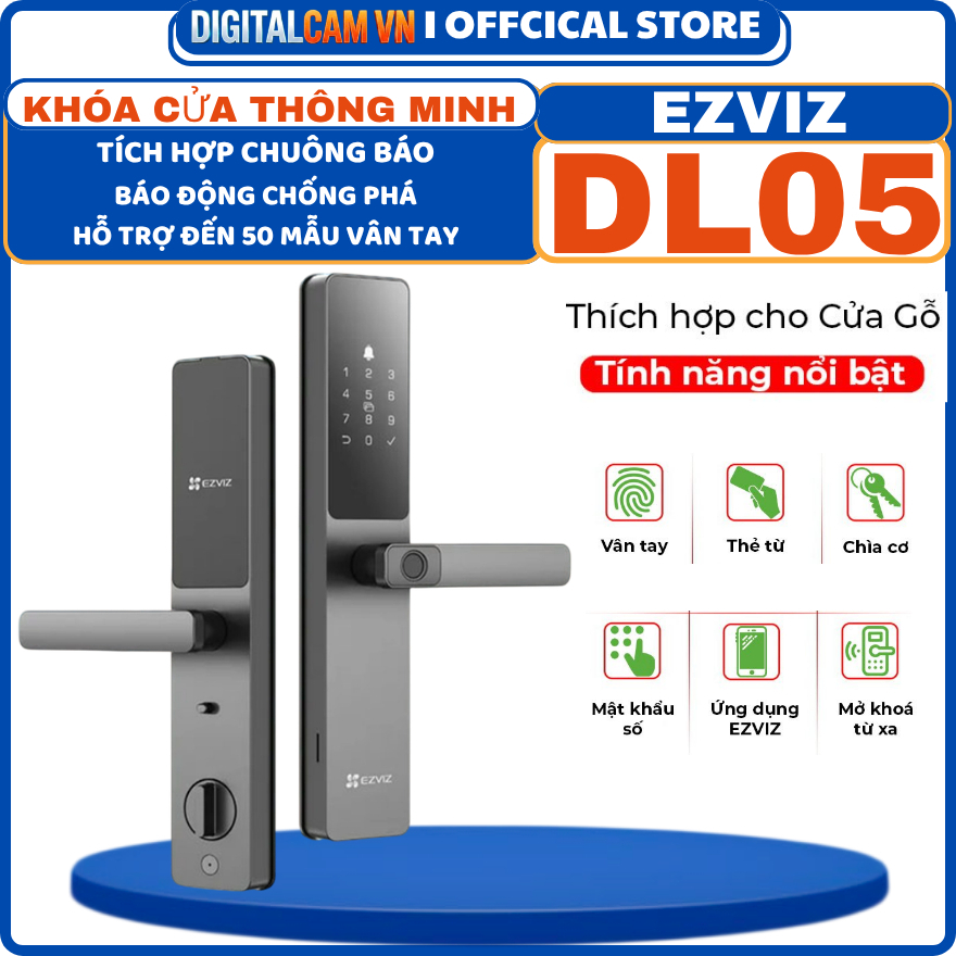 [DL05] KHÓA CỬA VÂN TAY THÔNG MINH EZVIZ DL05 - TÍCH HỢP CHUÔNG, BÁO ĐỘNG CHỐNG PHÁ KHÓA, 50 MẪU VÂN