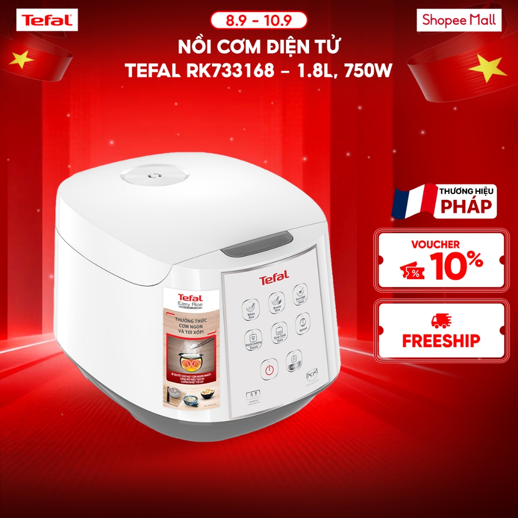Nồi cơm điện tử Tefal RK733168 - 1.8L, Trắng, Chống dính 4 lớp