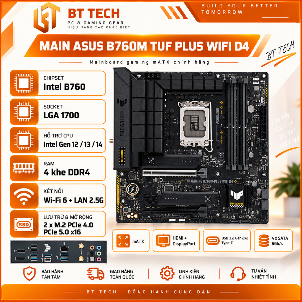 Mainboard ASUS TUF Gaming B760M-PLUS WIFI D4 - B760M DDR4 LGA1700 WiFi 6, Intel Gen 12 13 14