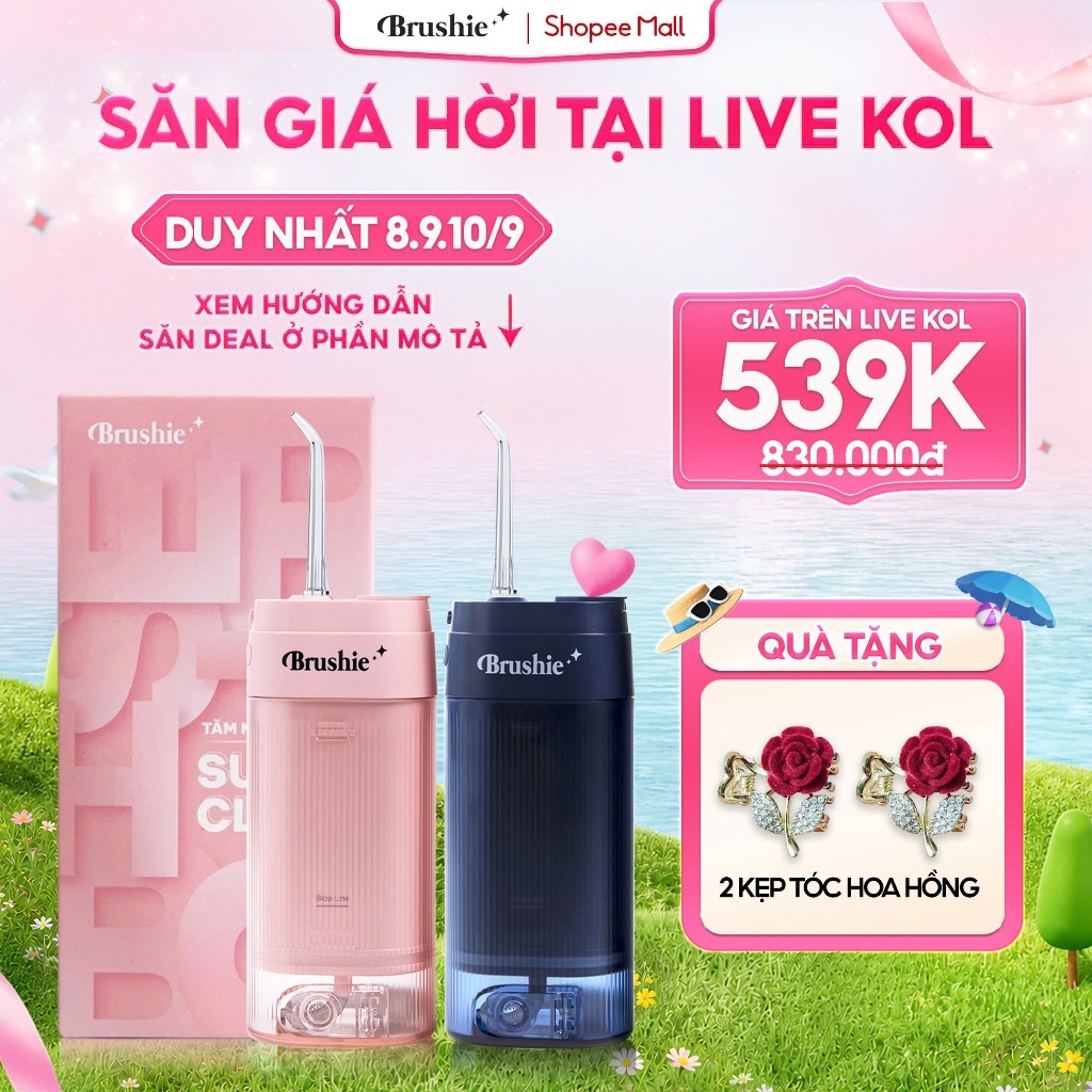 [GIÁ 539K LIVE KOL] Tăm Nước Brushie Super Clean Flossie Bản Cải Tiến 17 Chế Độ Sạch Sâu Cho Răng Ni