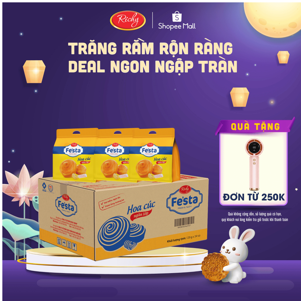 [TẶNG  QUẠT  ĐƠN TỪ 250K] Thùng bánh mì hoa cúc ngàn lớp Festa Richy, HSD 35 ngày, Khách cân nhắc kh