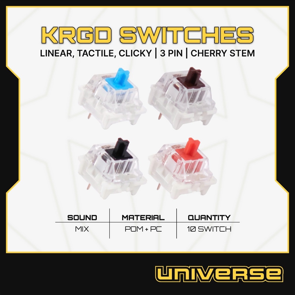 10 Switch KRGD Red / Blue / Brown / Black 3 Pin Switch Linear Tactile Clicky Công Tác Bàn Phím Cơ