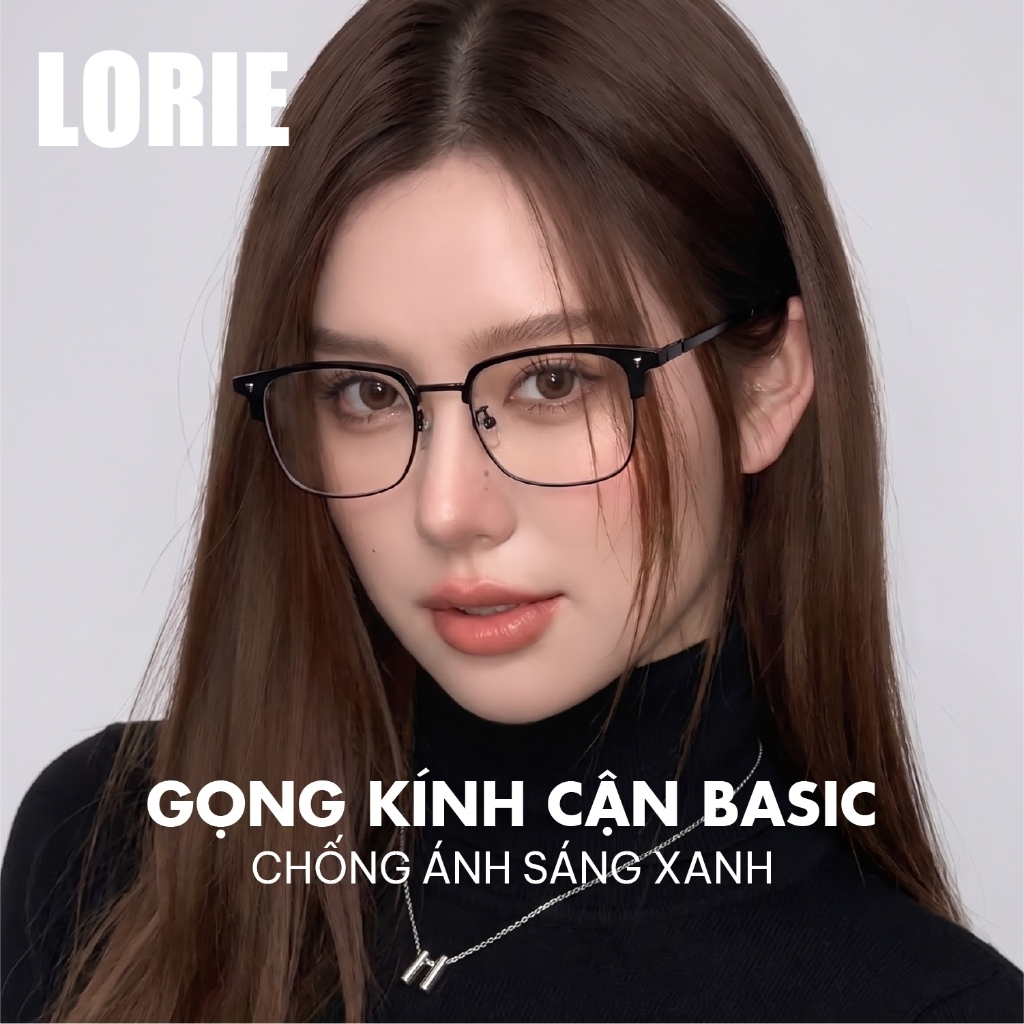 Gọng kính nam nữ LORIE siêu nhẹ dáng clubmaster, chống ánh sáng xanh, thay được tròng cận - L98