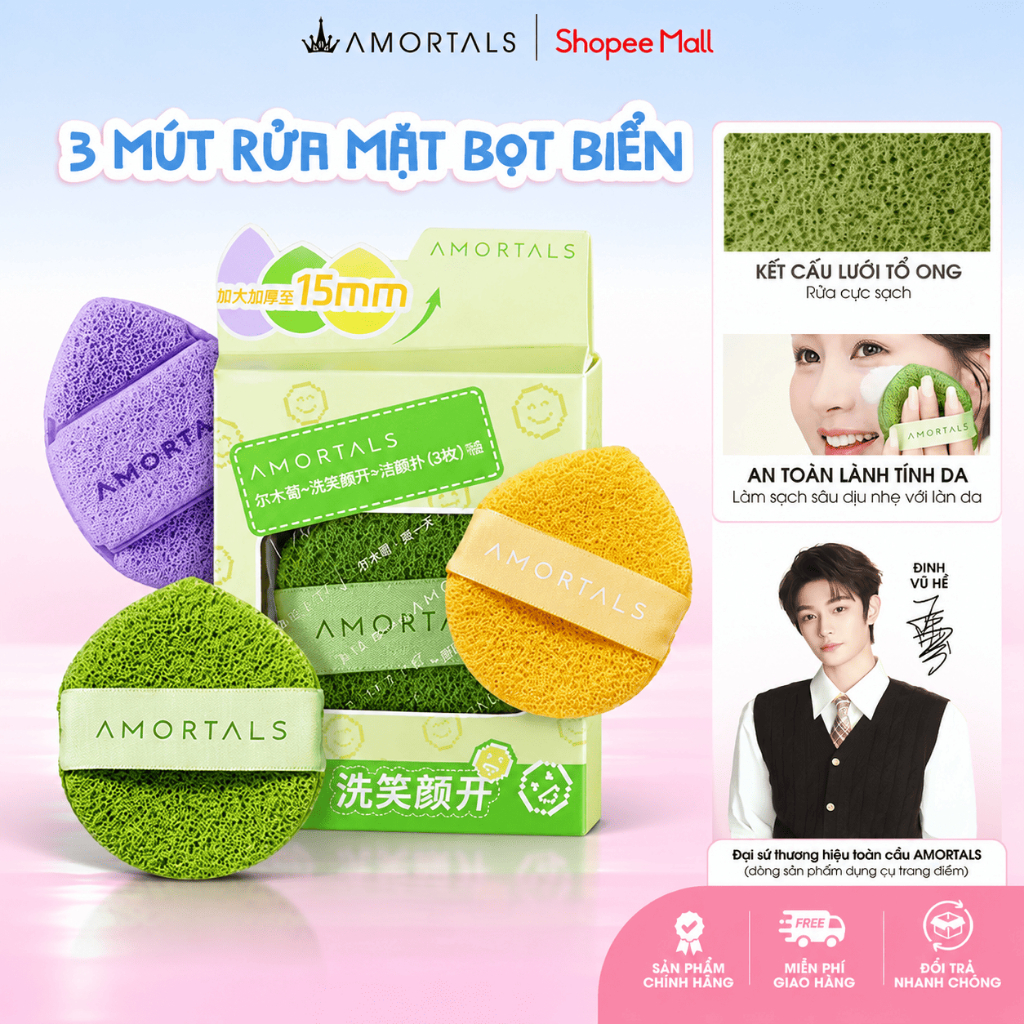 《Amortals Vietnam》Bông Mút Rửa Mặt Bọt Biển AMORTALS Hình Giọt Nước Làm Sạch, Rửa Mặt Nạ Bùn