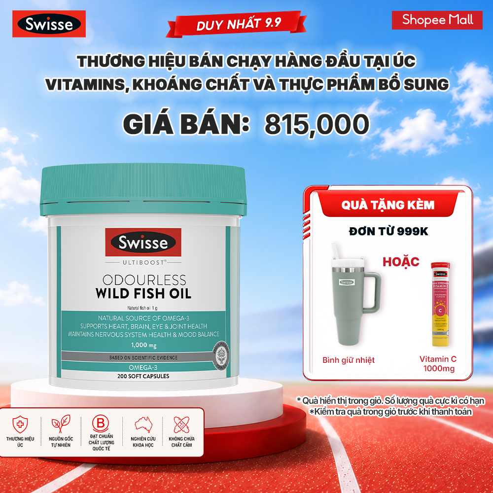 SWISSE x HANNAH - Viên dầu cá Swisse Ultiboost Odourless Wild Fish Oil 1000mg