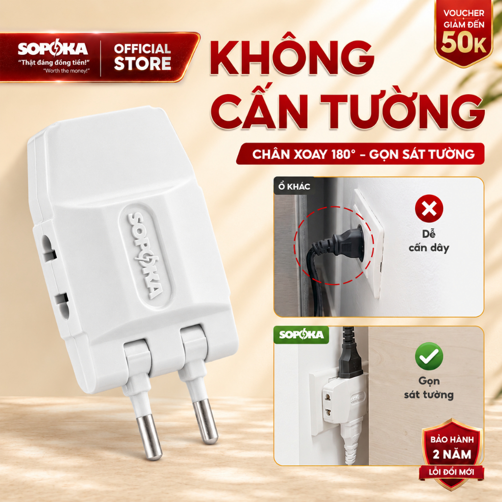 Ổ Chia Điện SOPOKA Q3T-Q5T Chịu Tải 2200W, Ổ Cắm Điện Chống Tuột Phích, 3-5…