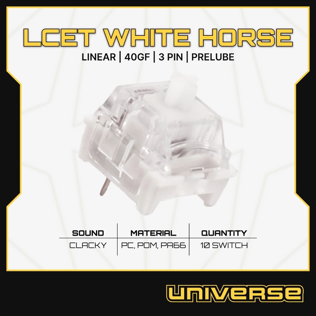 10 Switch LCET White Horse Switch Linear 40g 3 Pin PC + POM + PA66 Prelube Công Tắc Bàn Phím Cơ