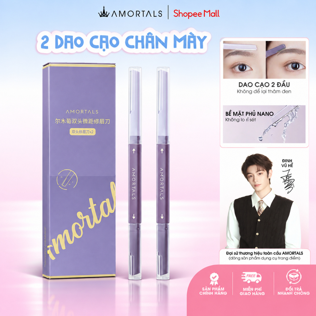 Bộ dao cạo lông mày AMORTALS hai đầu tiện dụng, dao tỉa lông mày cạo râu tiện lợi