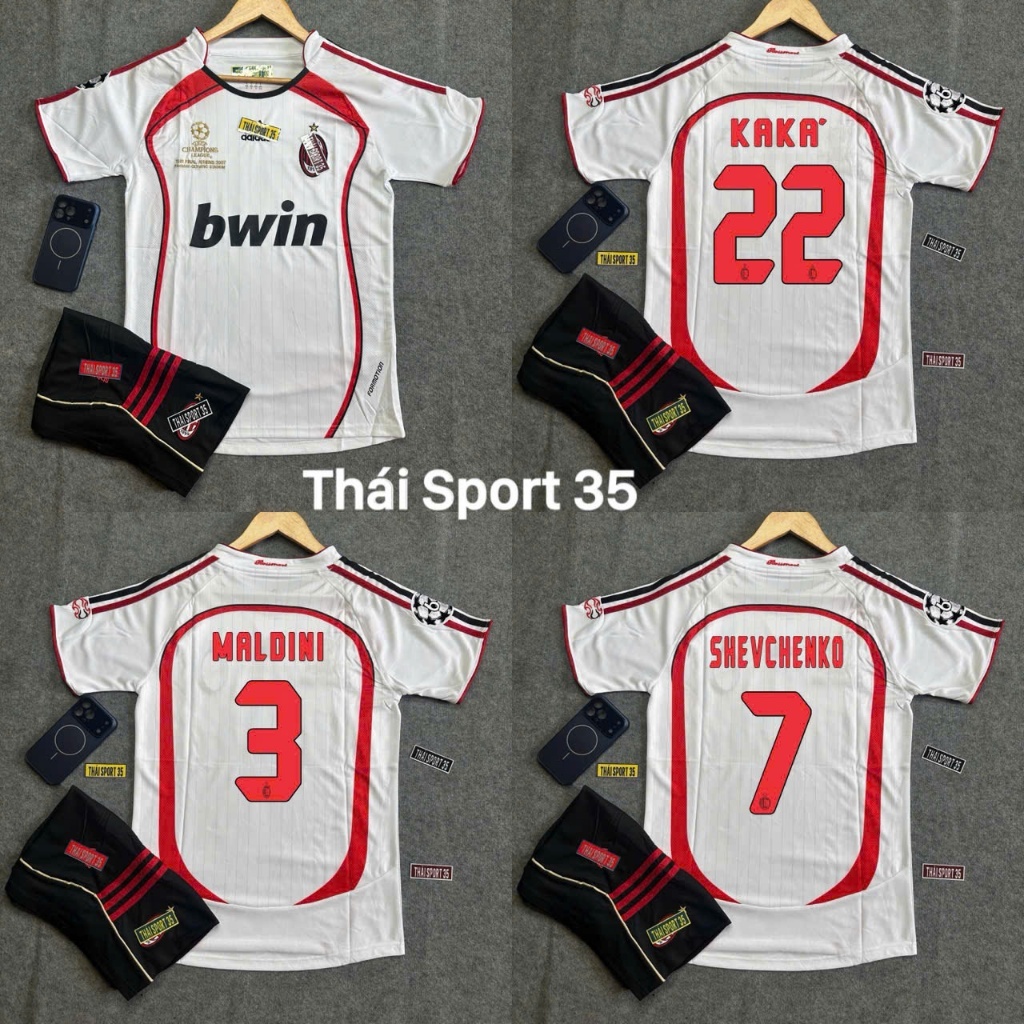 Áo Bóng Đá CLB AC Milan Phong Cách Retro 2007 - Chuẩn Mẫu Thi Đấu - Vải Polyester Thái Logo Thêu