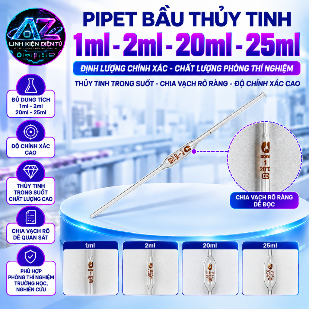 PIPET BẦU THỦY TINH 1ml 2ml 20ml 25ml