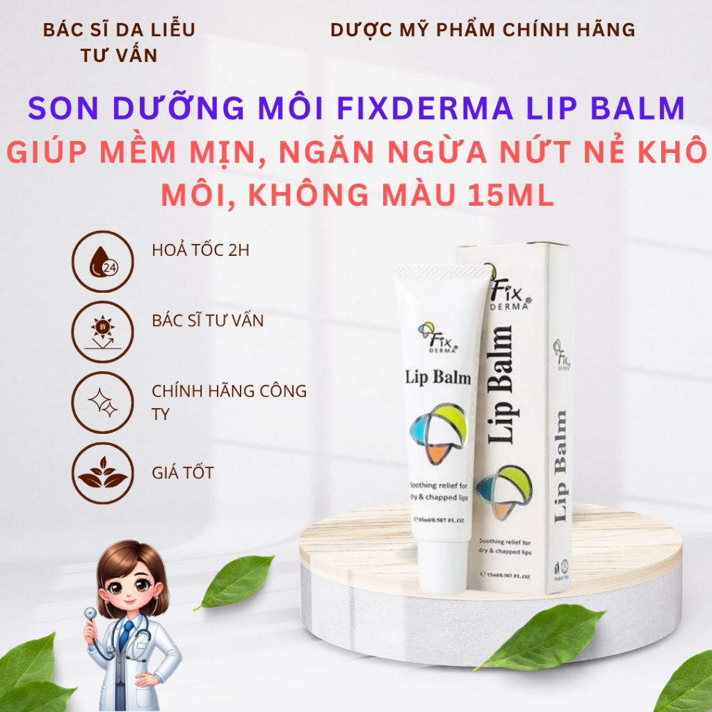 Son Dưỡng Môi FIXDERMA Lip Balm Giúp Mềm Mịn, Dưỡng Ẩm Và Ngăn Ngừa Nứt Nẻ Khô Môi, Không Màu 15ml