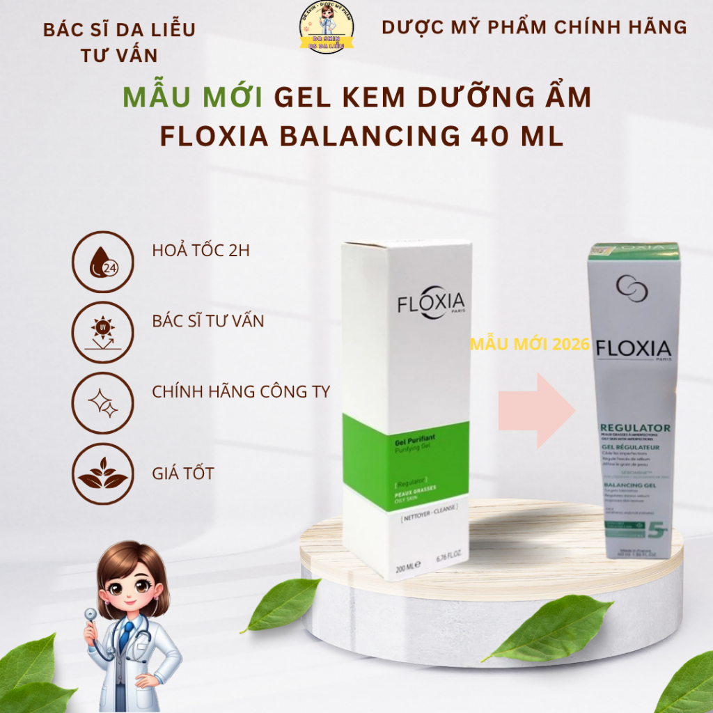 KEM DƯỠNG DÀNH CHO DA DẦU GIẢM MỤN TRỨNG CÁ FLOXIA BALANCING GEL 40ml| BS Da Liễu Khuyên dùng