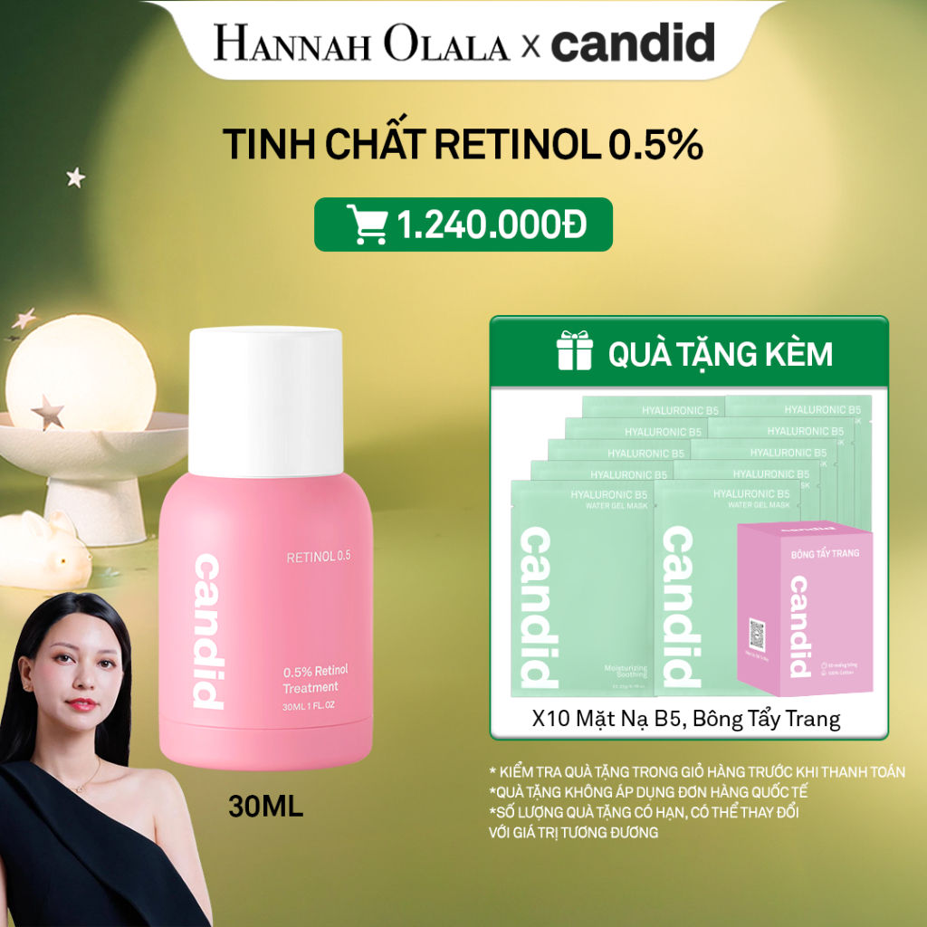 [Candid x Hannah Olala] Tinh Chất Retinol 0.5% Hỗ Trợ Cải Thiện Nền Da 0.5% Retinol Treatment 30ml