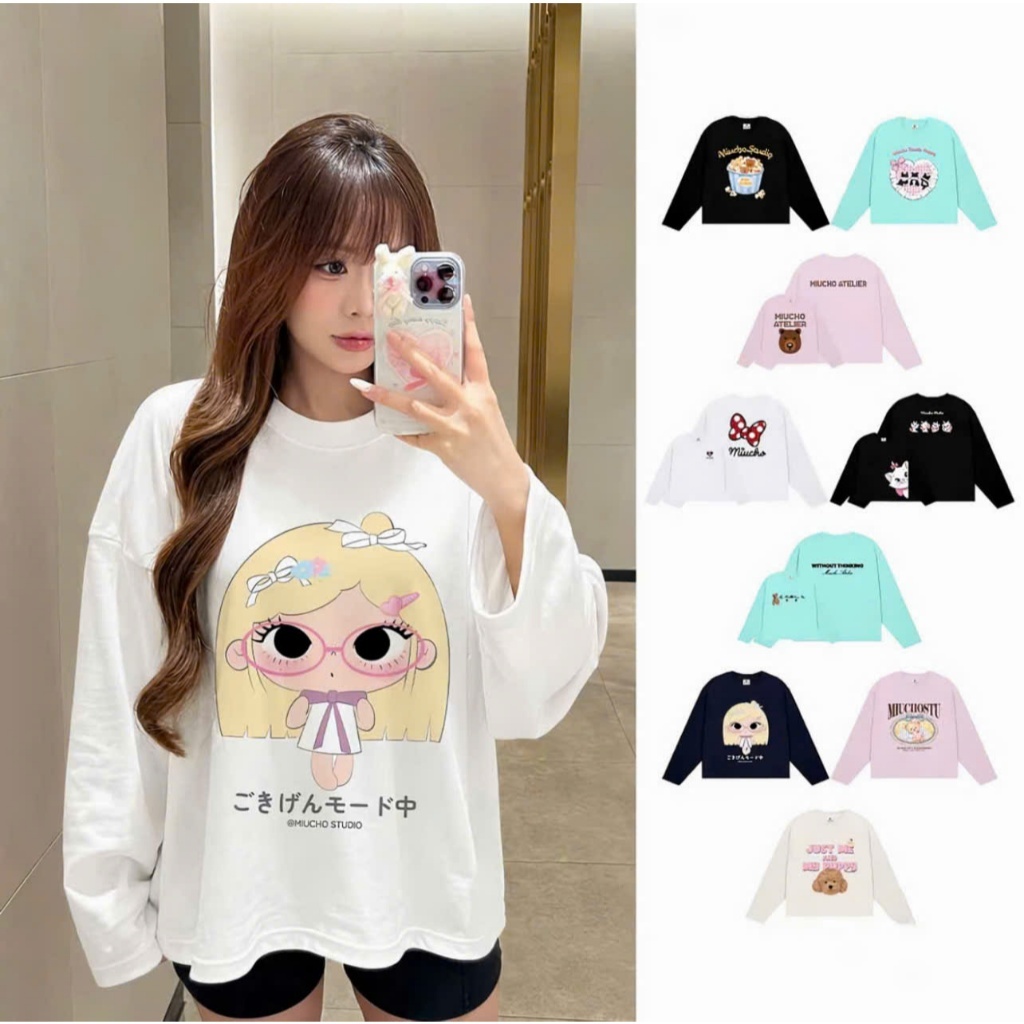 Áo thun nữ tay dài form boxy BST hoạt hình dễ thương,áo phông họa tiết cô gái tóc vàng chất cotton dày dặn trẻ trung