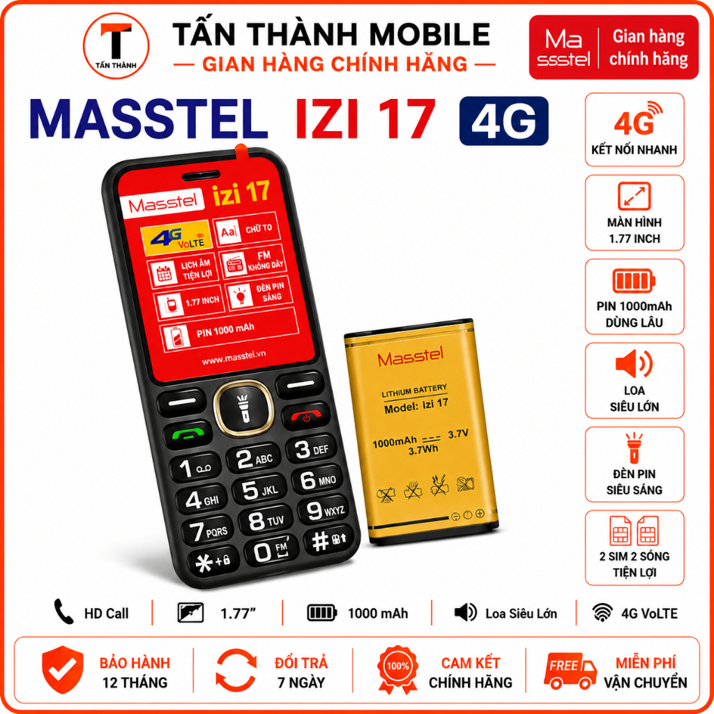 ĐIỆN THOẠI MASTEL IZI 17 – NHỎ GỌN, PIN BỀN, 2 SIM, GIÁ RẺ