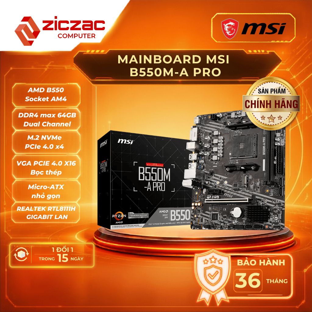 Mainboard MSI B550M-A PRO (AMD B550 / AM4 / DDR4 / M-ATX) - Chính hãng